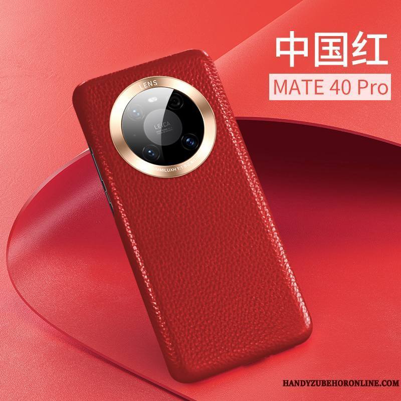 Huawei Mate 40 Pro Coque De Téléphone Protection Cuir Véritable Luxe Nouveau Rouge Incassable