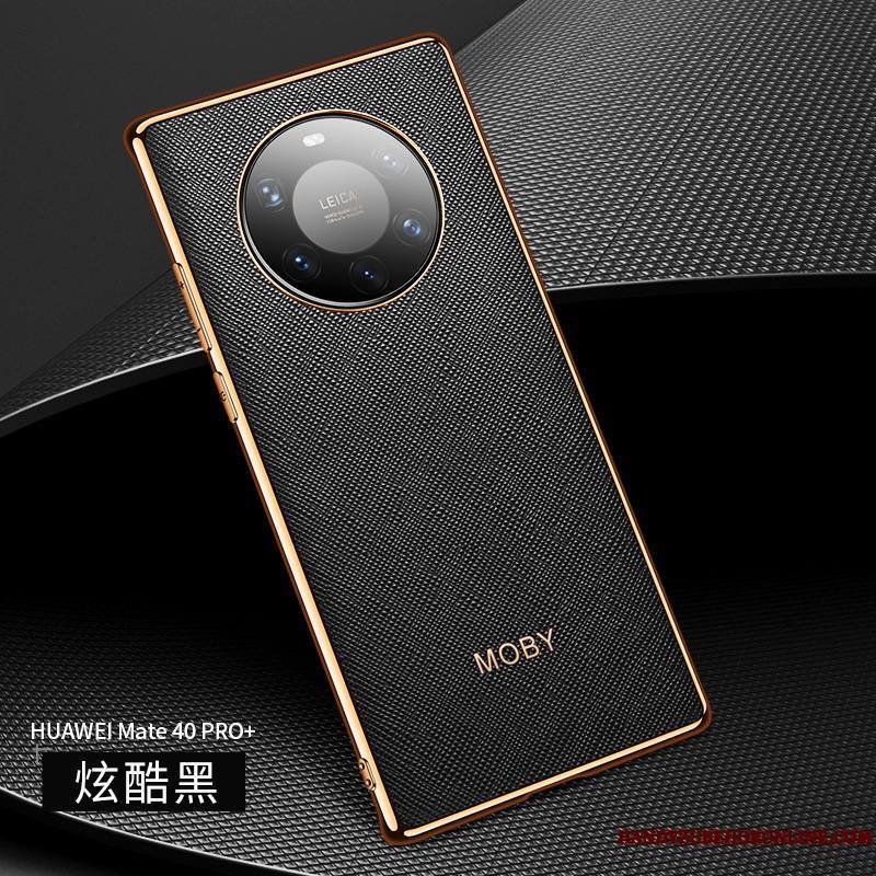 Huawei Mate 40 Pro+ Noir Luxe Coque De Téléphone Border Très Mince Incassable Cuir Véritable