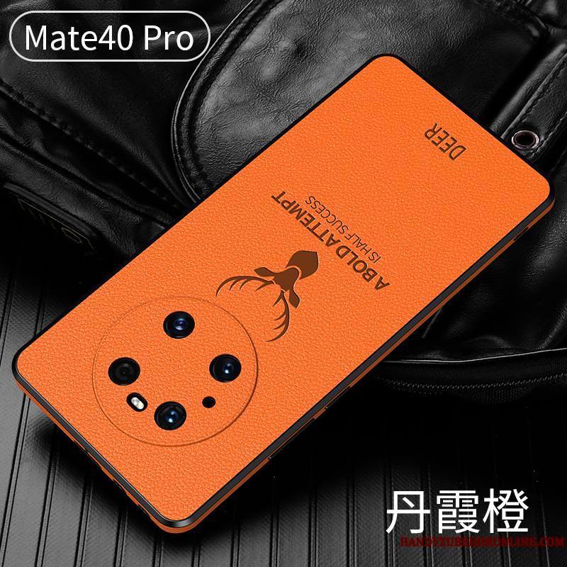 Huawei Mate 40 Pro Nouveau Coque De Téléphone Protection Tout Compris Orange Fluide Doux Étui En Cuir