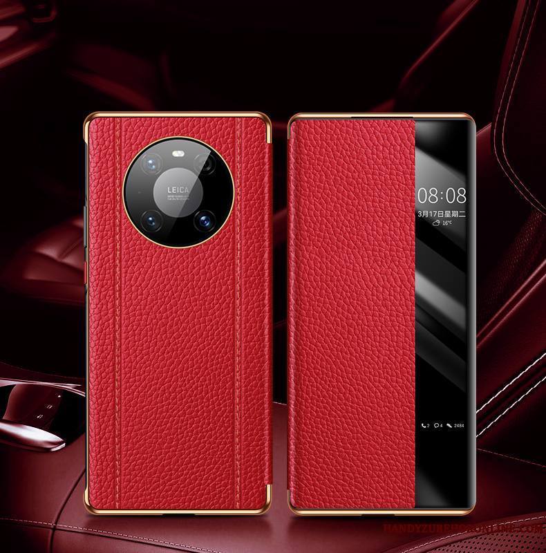 Huawei Mate 40 Pro Tout Compris Nouveau Créatif Coque De Téléphone Rouge Cuir Véritable Étui
