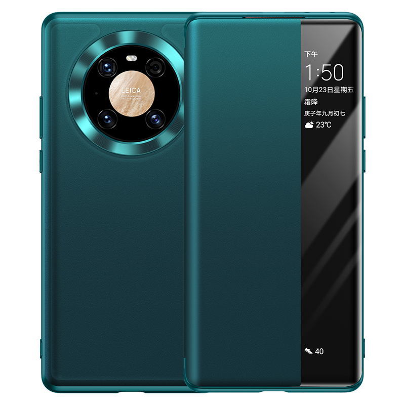 Huawei Mate 40 Protection Clamshell Cuir Vert Coque De Téléphone Étui Cuir Véritable