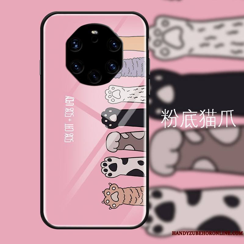 Huawei Mate 40 Rs Coque Ornements Suspendus Chat Dessin Animé Rose Étui Cœur Protection