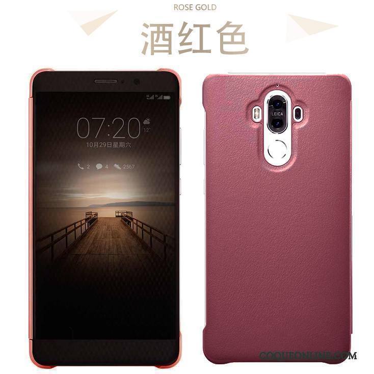 Huawei Mate 9 Clamshell Coque De Téléphone Étui En Cuir Tout Compris Vin Rouge Protection Cuir Véritable