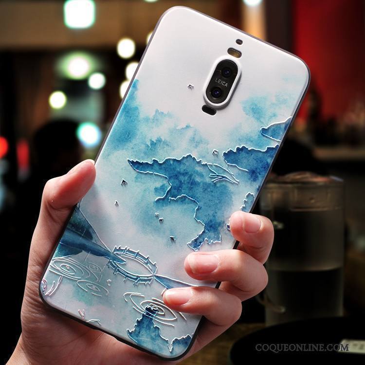 Huawei Mate 9 Coque Personnalité Fluide Doux Créatif Bleu Clair Incassable Tout Compris Style Chinois