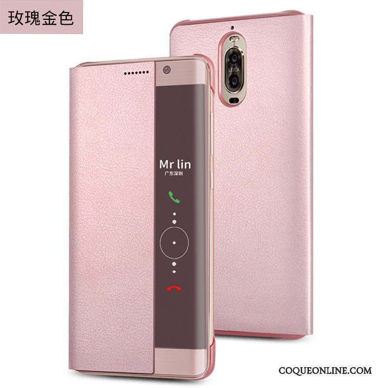 Huawei Mate 9 Pro Clamshell Étui En Cuir Incassable Business Coque De Téléphone Or Rose Protection