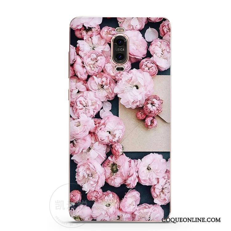 Huawei Mate 9 Pro Coque Fleurs Europe Fluide Doux Rose Beau Personnalité Protection