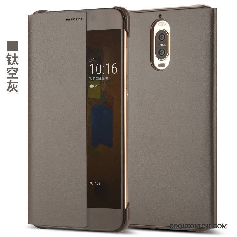 Huawei Mate 9 Pro Coque Housse Téléphone Portable Gris Dormance Étui En Cuir Tout Compris Incassable