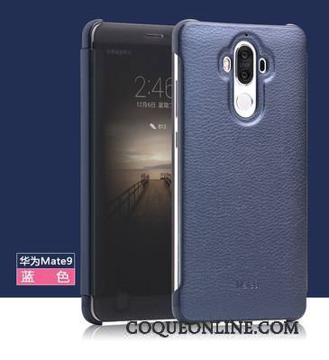 Huawei Mate 9 Protection Incassable Clamshell Étui En Cuir Très Mince Coque De Téléphone Bleu