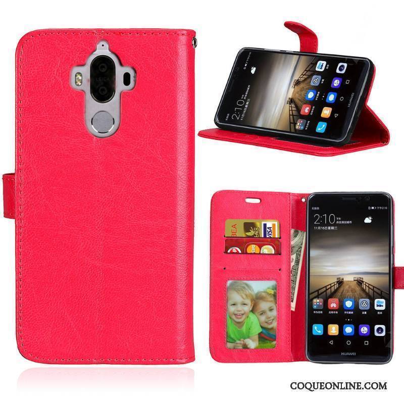 Huawei Mate 9 Étui En Cuir Cuir Véritable Rouge Téléphone Portable Protection Coque De Téléphone Clamshell