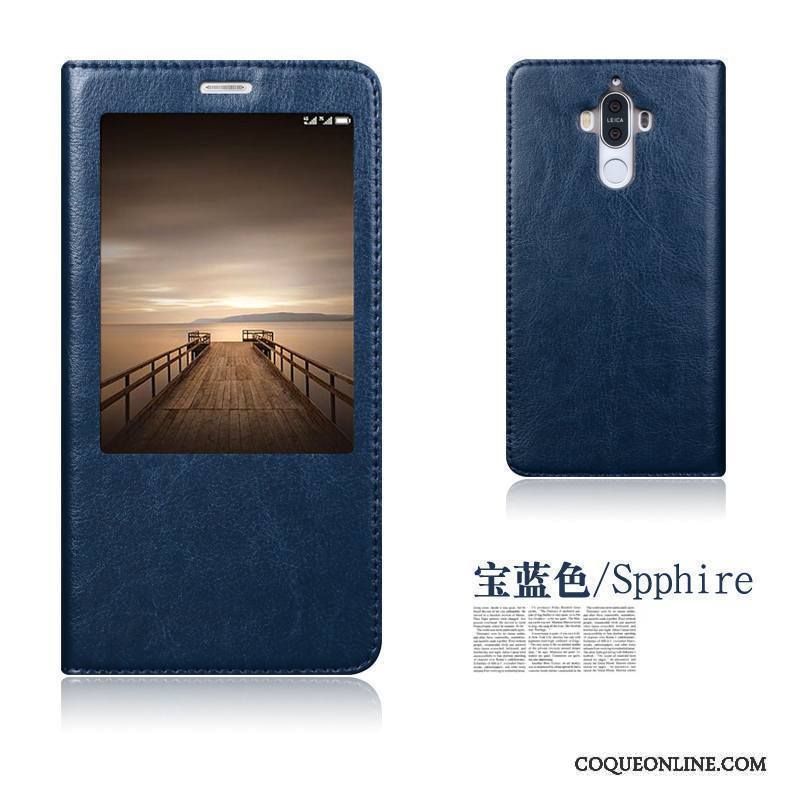 Huawei Mate 9 Étui Étui En Cuir Incassable Bleu Clamshell Coque Protection