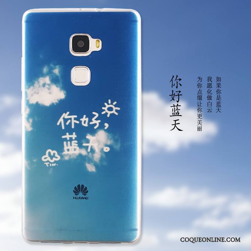 Huawei Mate S Dessin Animé Paysage Peinture Protection Étui Bleu Coque
