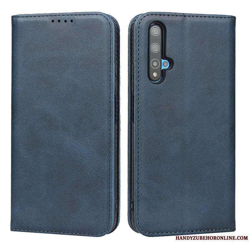 Huawei Nova 5t Coque Bleu Marin Magnétisme Tout Compris Étui En Cuir Une Agrafe Clamshell Portefeuille