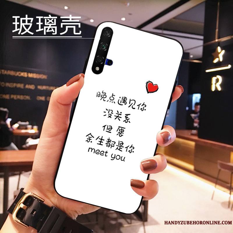 Huawei Nova 5t Coque De Téléphone Blanc Charmant Amoureux Verre Trempé Tendance Silicone