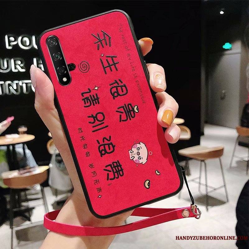 Huawei Nova 5t Difficile Modèle Fleurie Étui Fluide Doux Tissu Coque Rouge