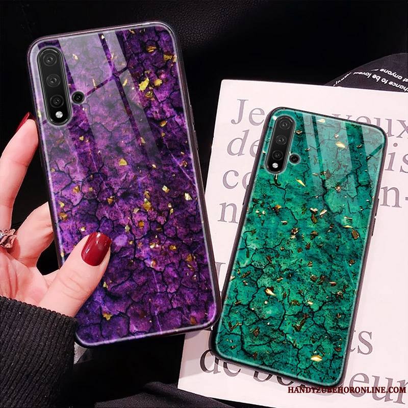 Huawei Nova 5t Modèle Fleurie Coque De Téléphone Protection Étui Violet Verre Marque De Tendance