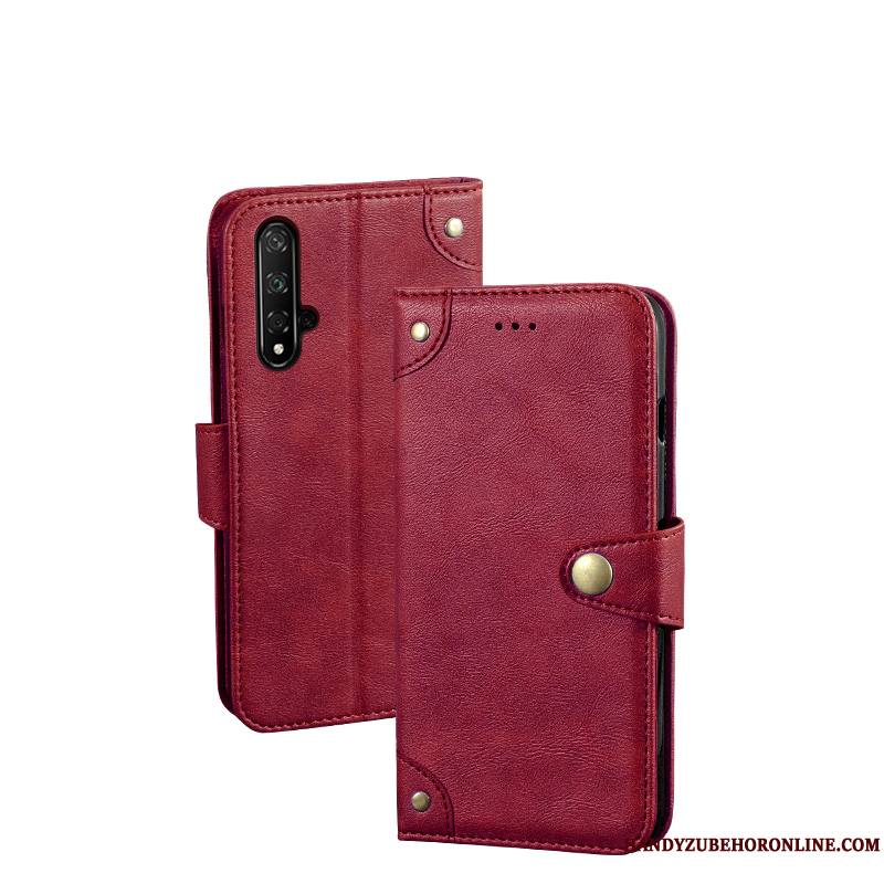 Huawei Nova 5t Rouge Étui Téléphone Portable Portefeuille Une Agrafe Protection Coque