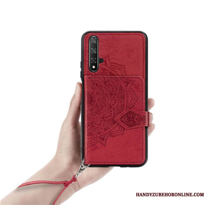 Huawei Nova 5t Sac Carte Modèle Fleurie Ornements Suspendus Tissu Coque De Téléphone Portefeuilles Étui