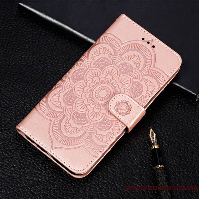 Huawei Nova 5t Étui En Cuir Luxe Protection Clamshell Rose Coque De Téléphone Carte