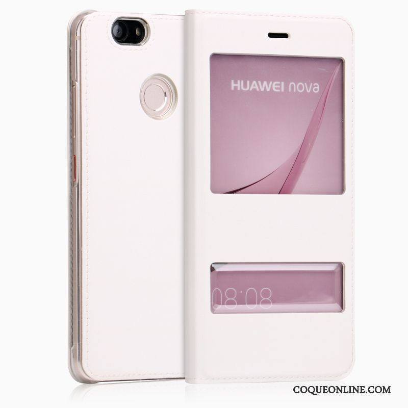 Huawei Nova Coque Incassable Housse Étui En Cuir Téléphone Portable Blanc Protection Étoile