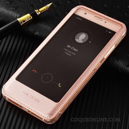 Huawei Nova Rose Étui En Cuir Clamshell Incassable Protection Coque De Téléphone