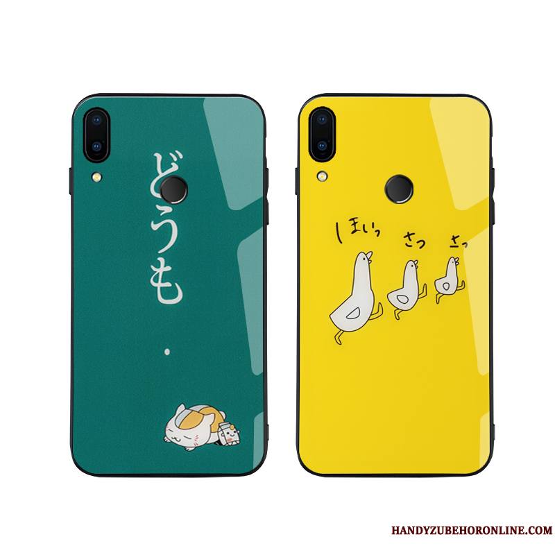 Huawei P Smart+ 2019 Coque Art Dessin Animé Jaune Protection Chat Charmant Créatif