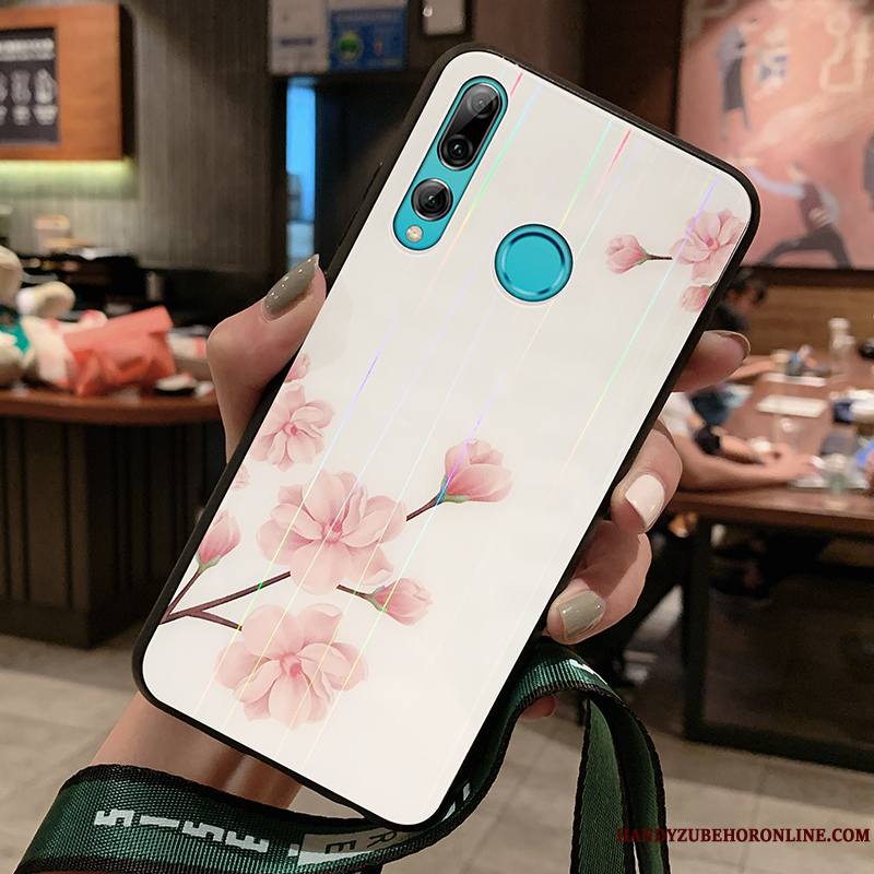 Huawei P Smart+ 2019 Coque De Téléphone Fleur De Pêche Fluide Doux Verre Tout Compris Créatif Silicone