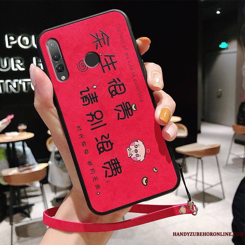 Huawei P Smart+ 2019 Coque Protection Rouge Tissu Incassable Étui Légère Personnalité