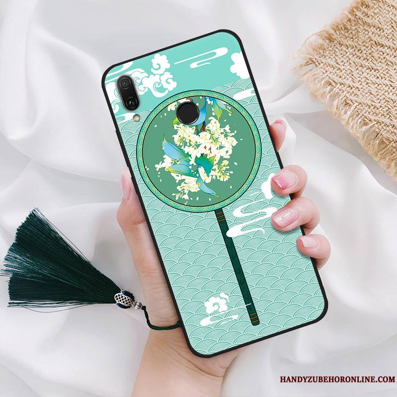 Huawei P Smart+ 2019 Coque Vert Palais Tout Compris Tendance À Franges Délavé En Daim Créatif