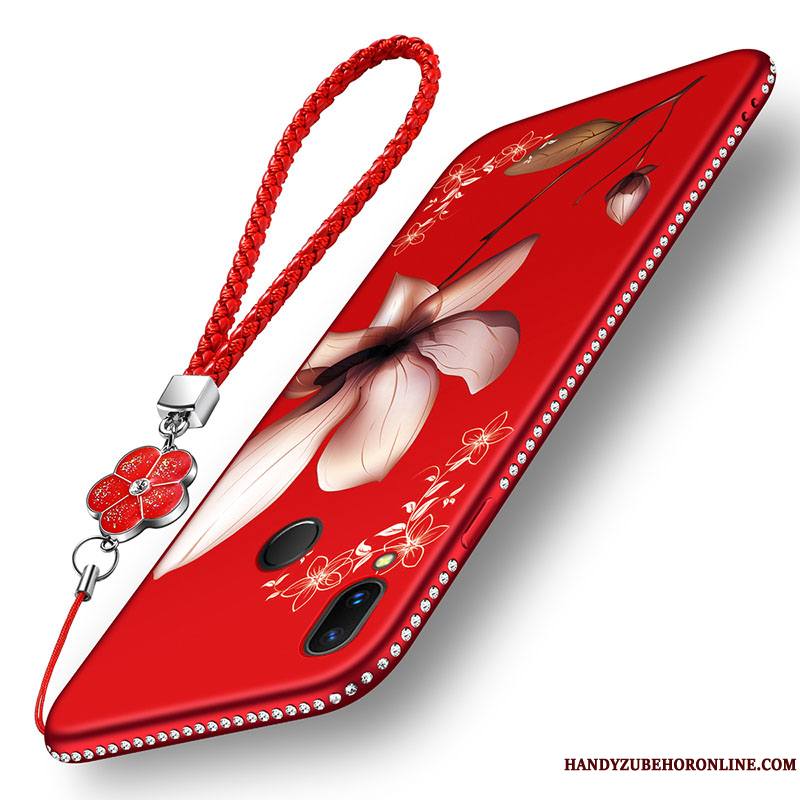 Huawei P Smart 2019 Protection Rouge Incassable Étui Coque De Téléphone Fleur Délavé En Daim