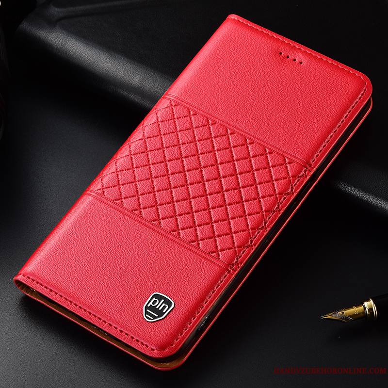 Huawei P Smart 2019 Étui En Cuir Coque De Téléphone Plaid Téléphone Portable Cuir Véritable Tout Compris Rouge