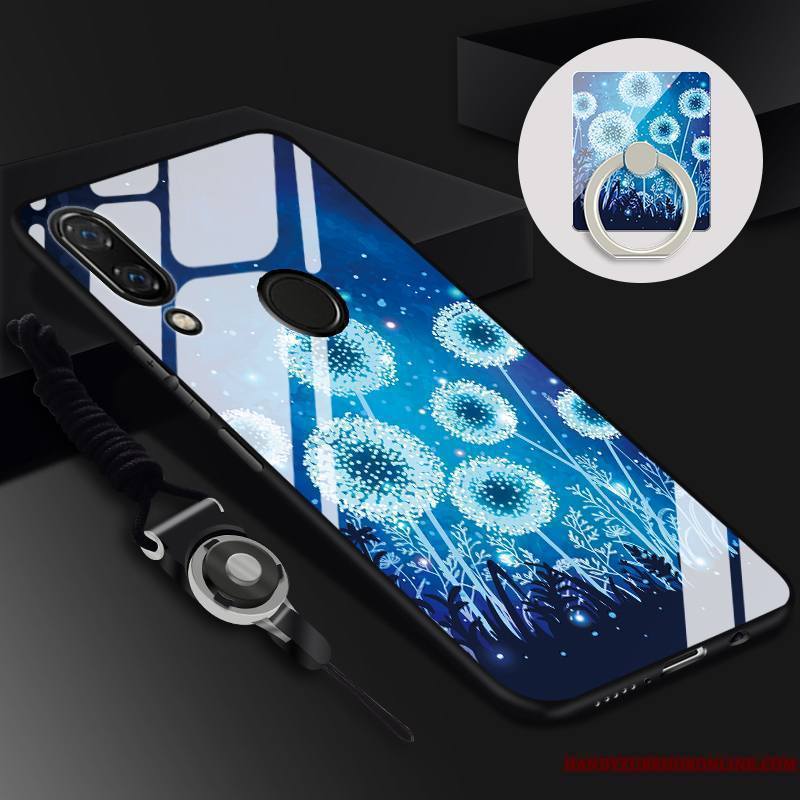 Huawei P Smart+ Coque Protection Bleu Dessin Animé Membrane Tempérer Silicone Verre