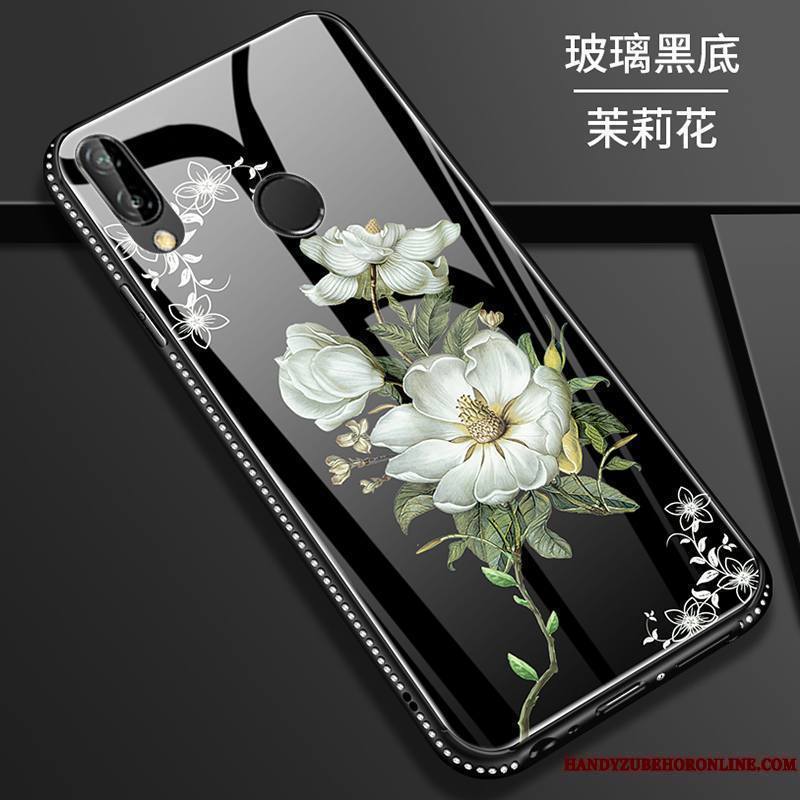 Huawei P Smart+ Jeunesse Noir Incassable Fleur Protection Coque De Téléphone Tout Compris