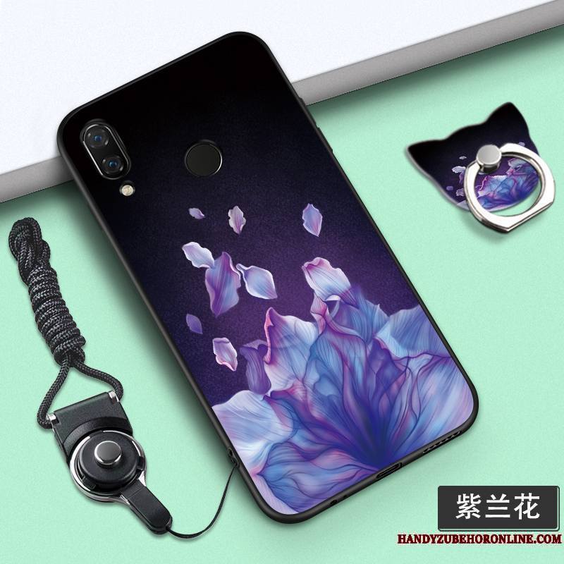 Huawei P Smart+ Personnalité Étui Dessin Animé Fluide Doux Coque De Téléphone Violet Ornements Suspendus