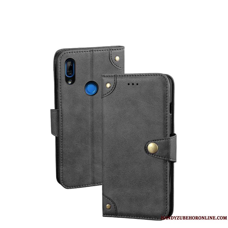 Huawei P Smart Z Téléphone Portable Vintage Modèle Fleurie Étui En Cuir Noir Coque Portefeuille