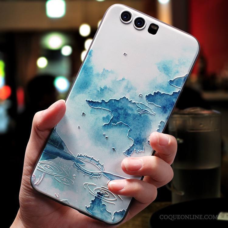 Huawei P10 Coque De Téléphone Délavé En Daim Bleu Clair Créatif Style Chinois Tout Compris Personnalité