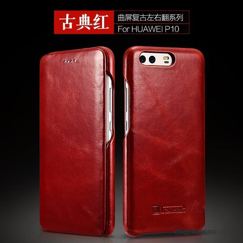 Huawei P10 Coque De Téléphone Rouge Business Cuir Véritable Housse Étui Incassable