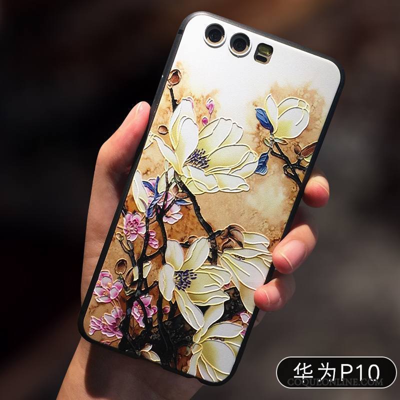 Huawei P10 Coque De Téléphone Silicone Gaufrage Tout Compris Très Mince Incassable Jaune