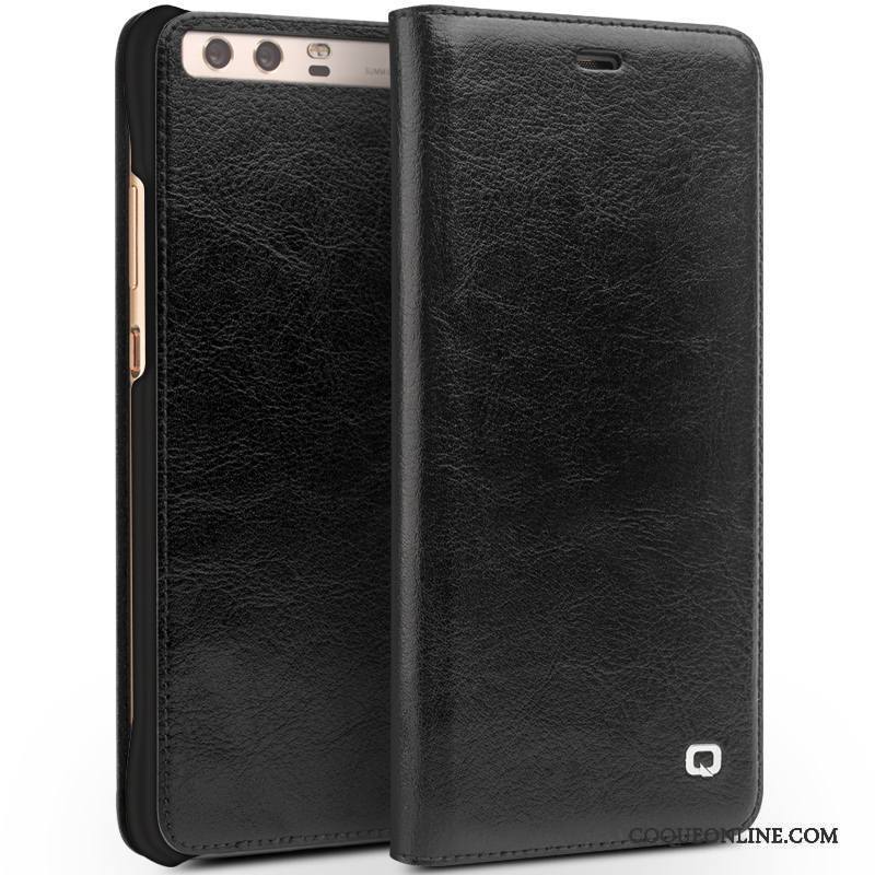 Huawei P10 Coque De Téléphone Étui En Cuir Business Cuir Véritable Téléphone Portable Noir Protection