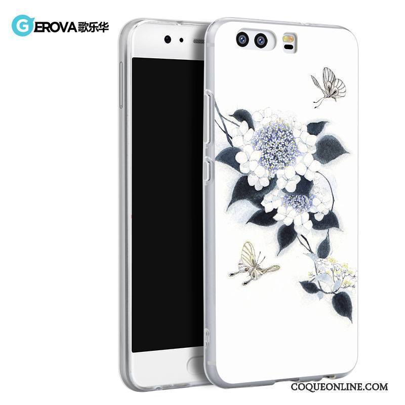 Huawei P10 Coque Incassable Étui Silicone Gaufrage Personnalité Blanc Ornements Suspendus