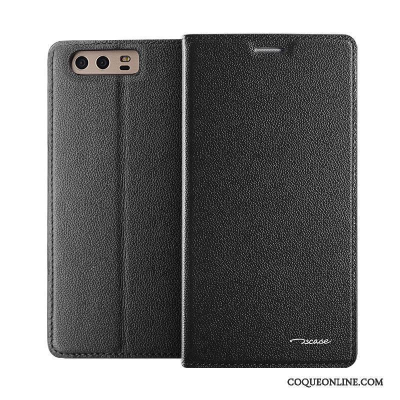 Huawei P10 Housse Cuir Véritable Incassable Protection Coque Noir Téléphone Portable