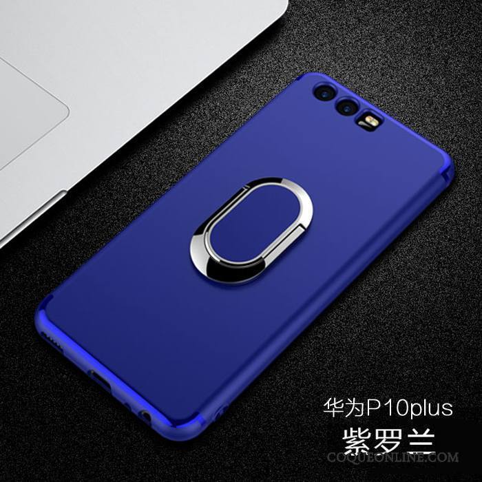 Huawei P10 Plus Coque De Téléphone Silicone Bleu Support Métal Magnétisme Anneau