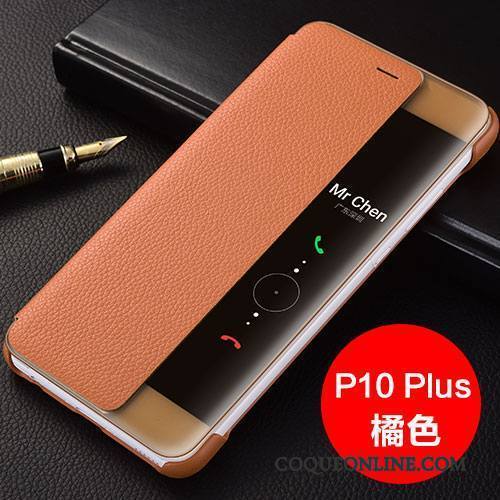 Huawei P10 Plus Coque De Téléphone Étui Protection Cuir Véritable Housse Marron Étui En Cuir