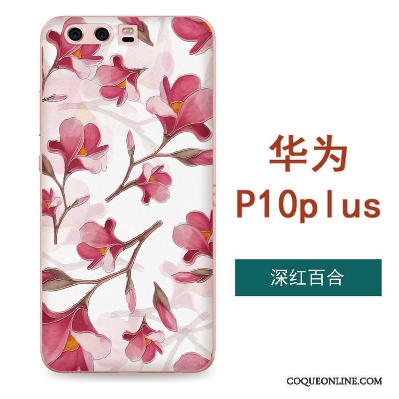 Huawei P10 Plus Coque Ornements Suspendus Tout Compris Silicone Rouge Fluide Doux Fleurs Étui