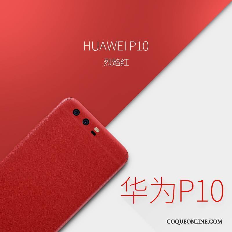 Huawei P10 Rouge Très Mince Coque De Téléphone Étui En Cuir Membrane Protection