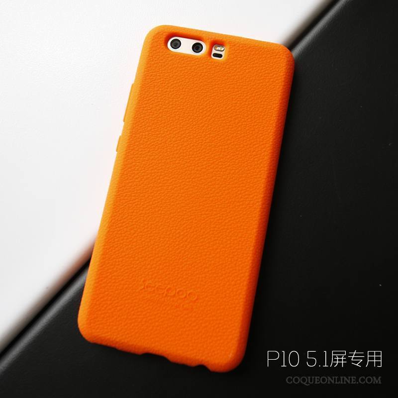 Huawei P10 Tissu Tout Compris Protection Coque Modèle Fleurie Orange Cuir