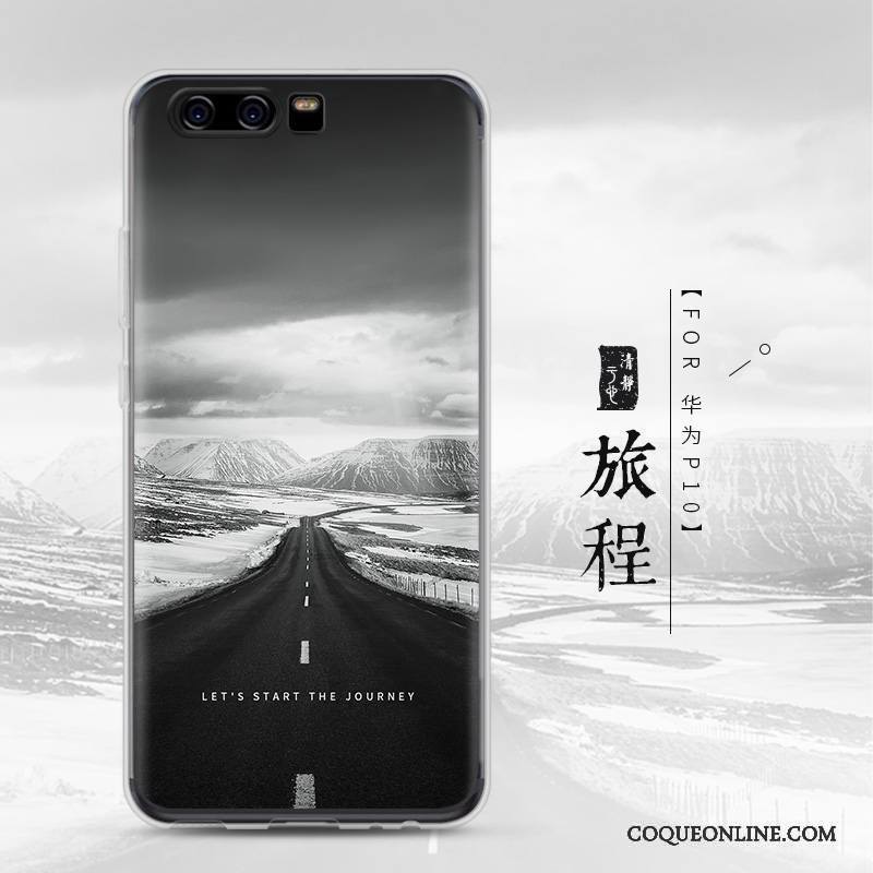 Huawei P10 Transparent Protection Coque Noir Incassable Silicone Fluide Doux