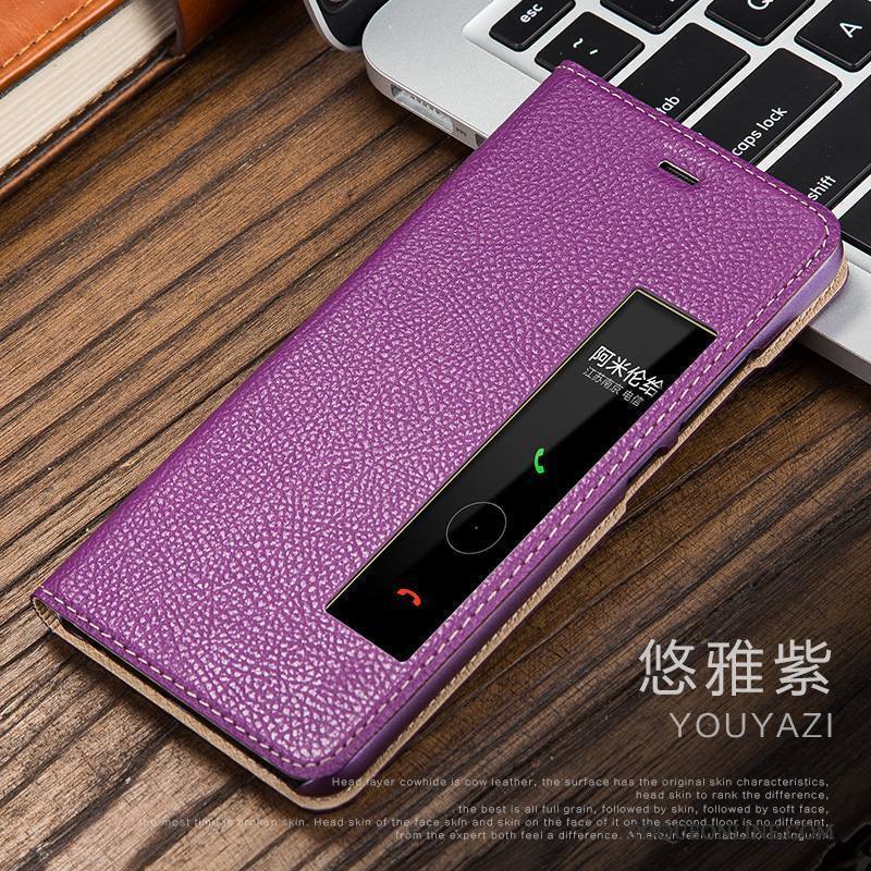 Huawei P10 Étui Protection Cuir Véritable Violet Étui En Cuir Incassable Coque De Téléphone