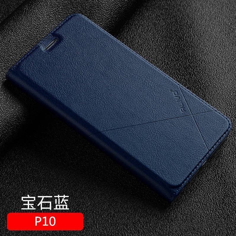 Huawei P10 Étui Étui En Cuir Clamshell Protection Incassable Coque De Téléphone Bleu