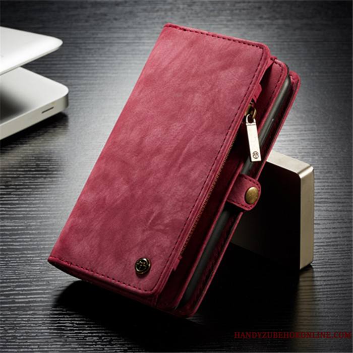 Huawei P20 Cuir Véritable Étui En Cuir Portefeuille Coque De Téléphone Sac Carte Rouge Housse