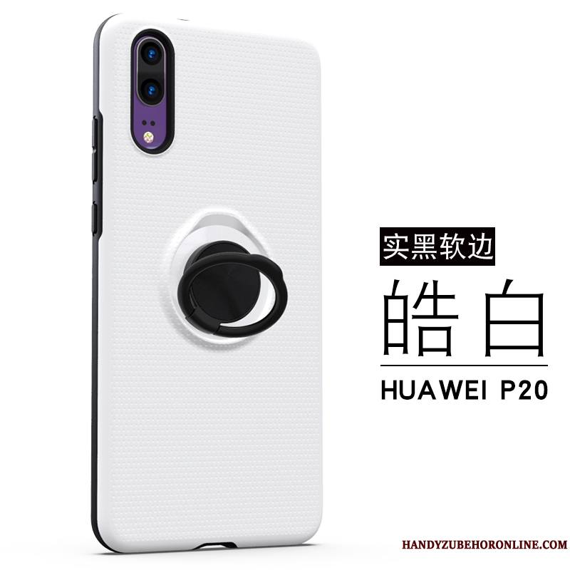 Huawei P20 Fluide Doux Coque Blanc Tendance Créatif Incassable Anneau